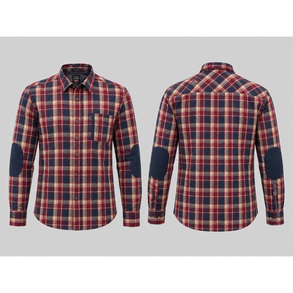 Wrangler ATG Flannel Shirt Mens XL Burgandy Blue Plaid flap pockets lumberjack